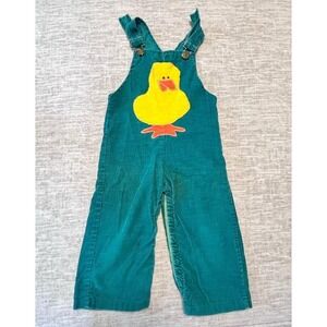 Vintage Zanna Toddler Corduroy Overalls Duck Applique Green Size 2 USA